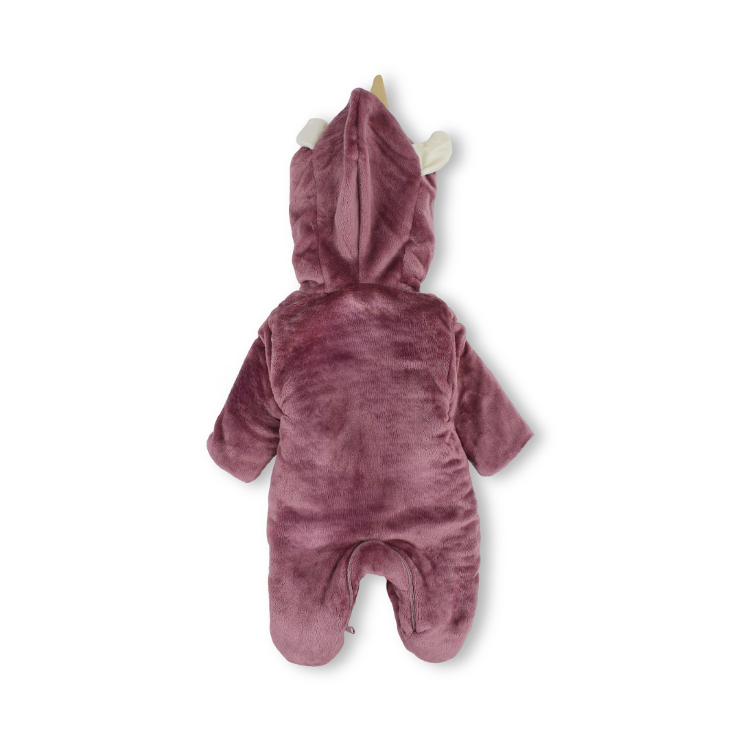 Baby Girls Fleece Hooded Baby Footie – Dusty Pink with Unicorn Design