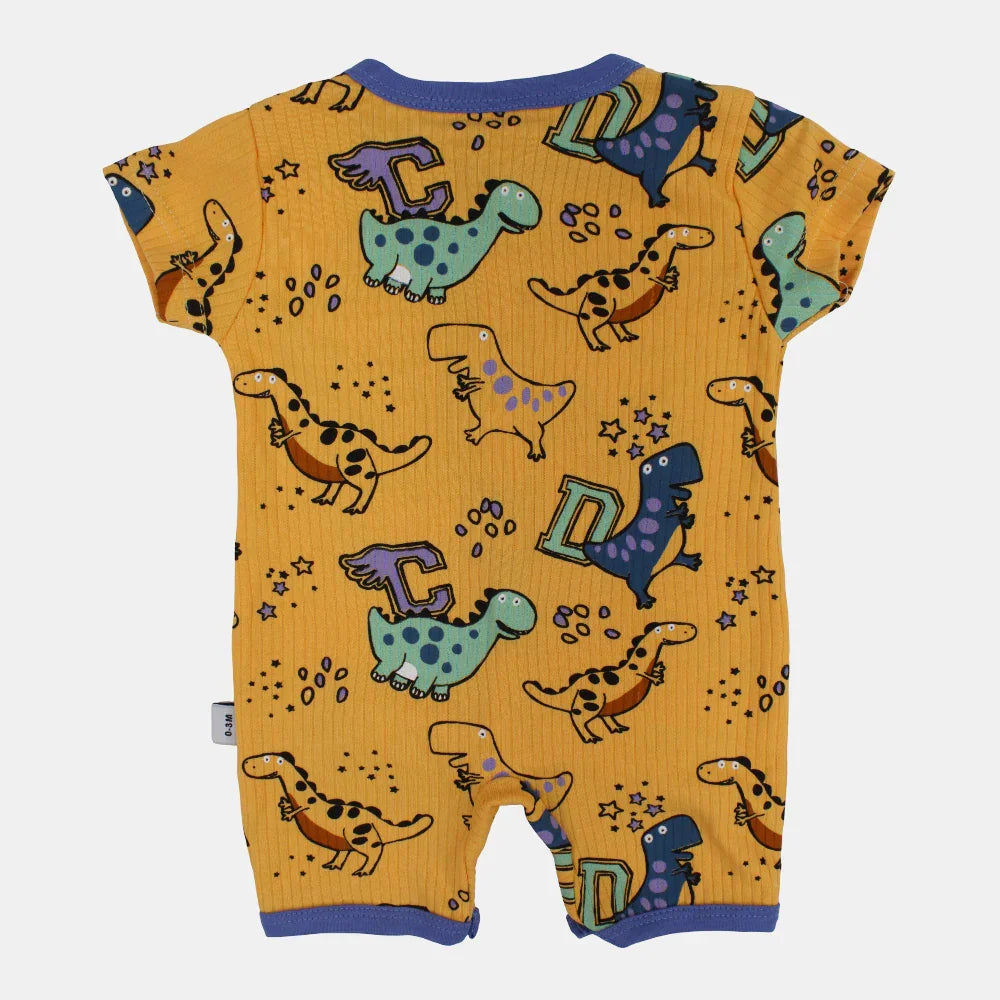 Baby Boys Cotton Romper – Orange with Dinosaurs Design