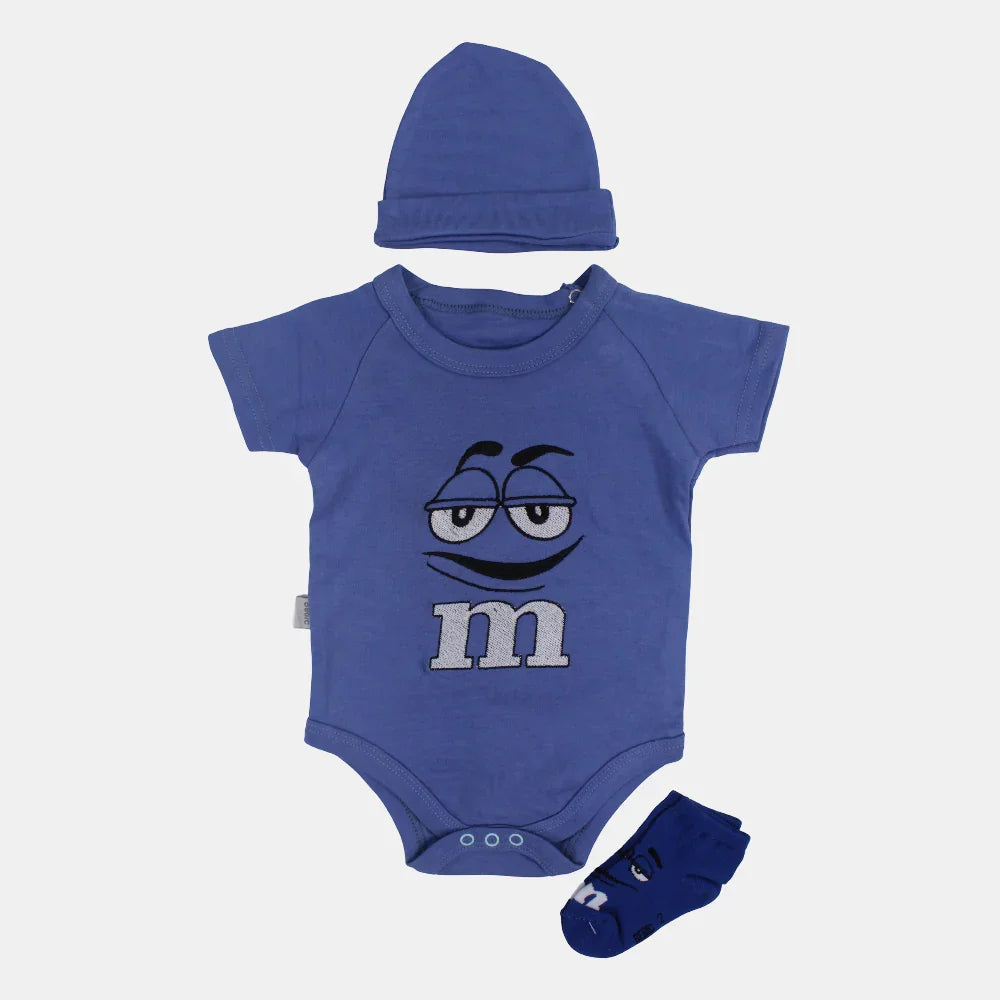 Unisex Baby Cotton Bodysuit – Blue with Cap and Socks - Clothing - Bebic