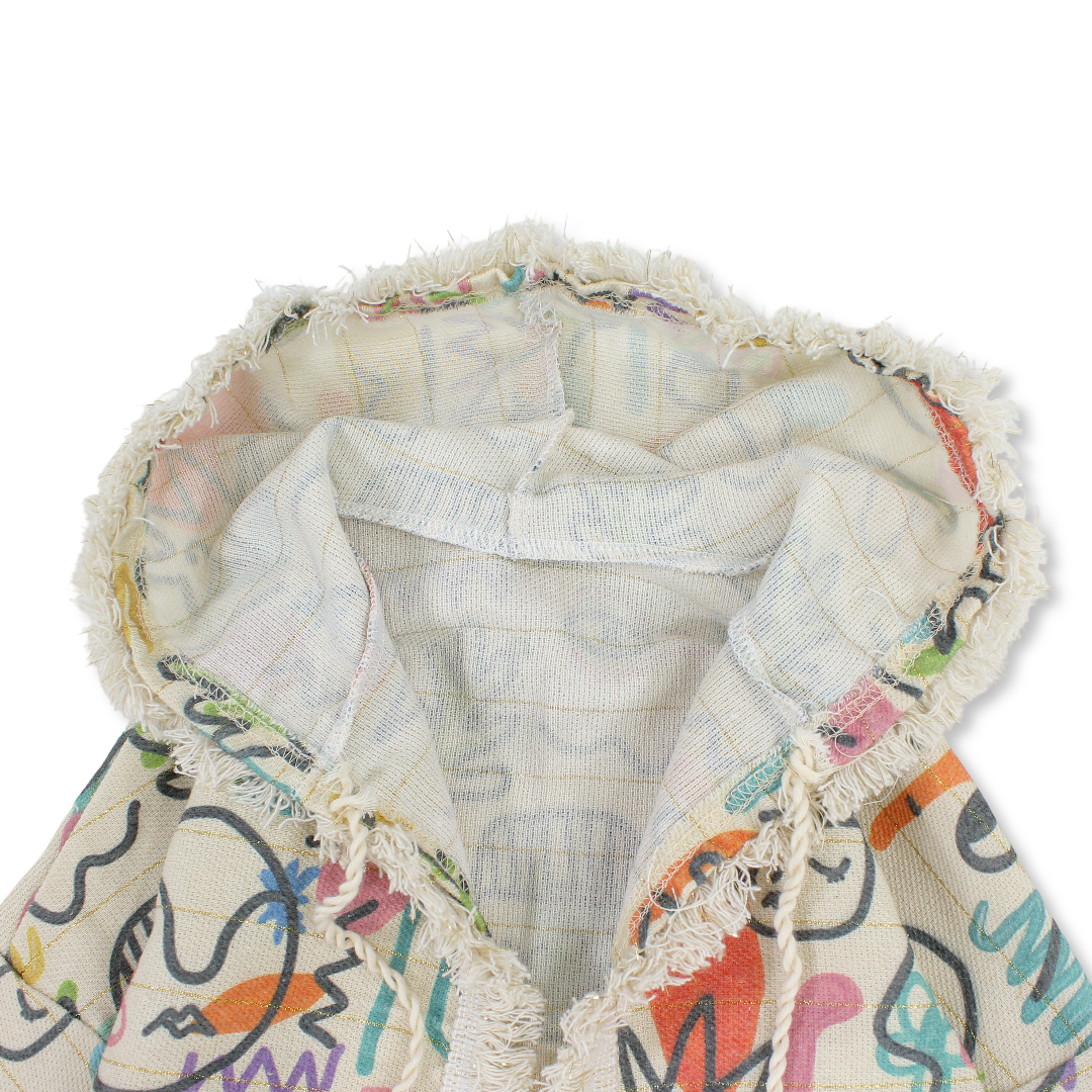 Baby Girls Linen Kaftan – Beige with Artistic Print