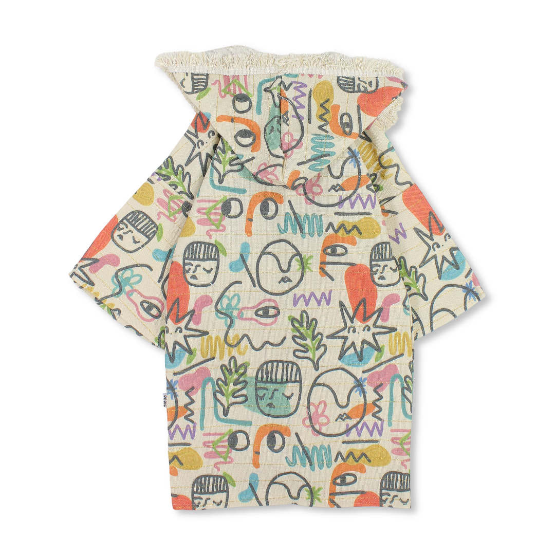 Baby Girls Linen Kaftan – Beige with Artistic Print