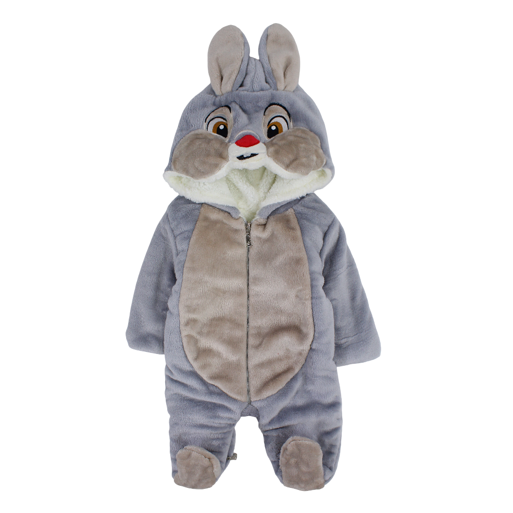Unisex Baby Fleeced Baby Footie – Grey with Bunny Design