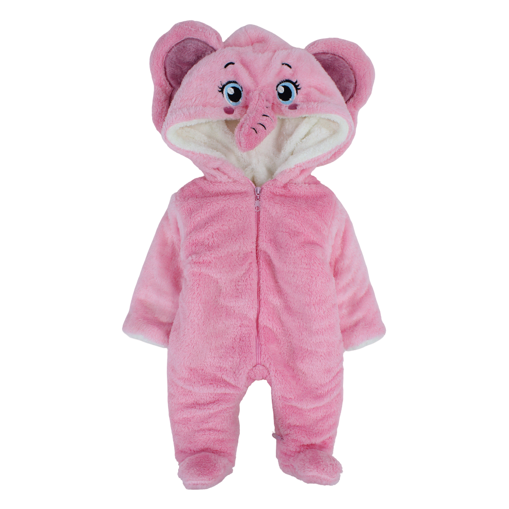 Baby Girls Fleeced Baby Footie – Pink with Elephant Design