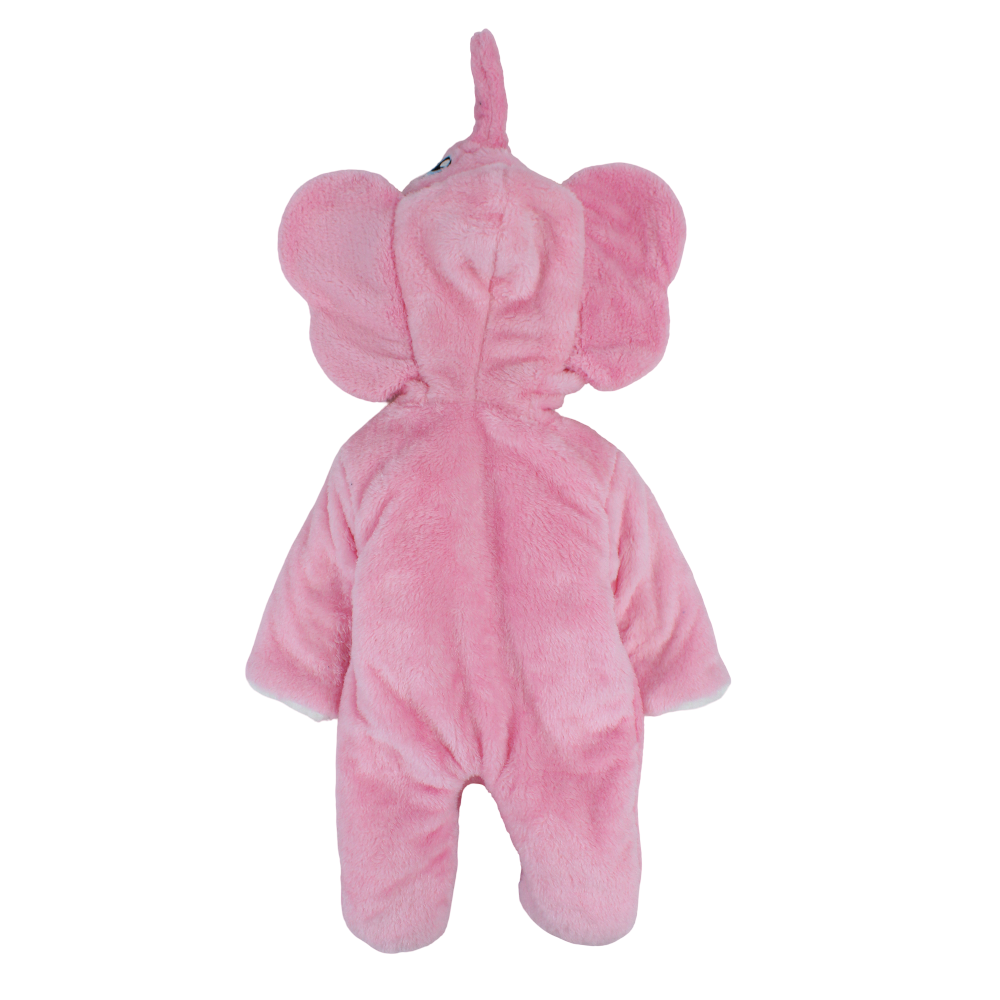 Baby Girls Fleeced Baby Footie – Pink with Elephant Design