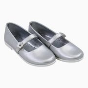 Girls Leather Ballerina - Silver
