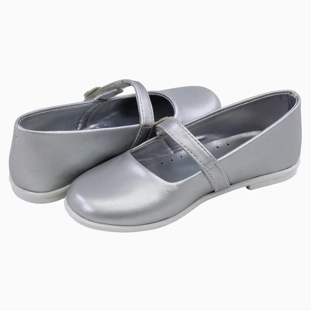 Girls Leather Ballerina - Silver