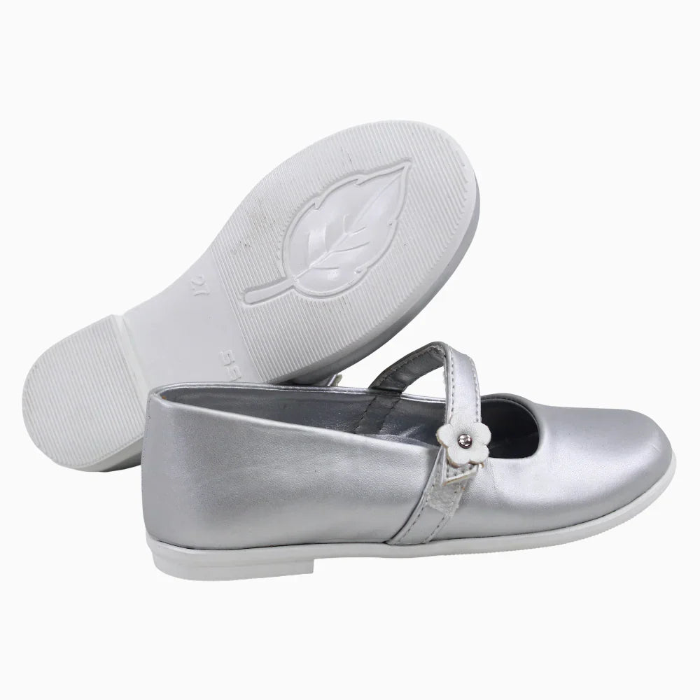 Girls Leather Ballerina - Silver