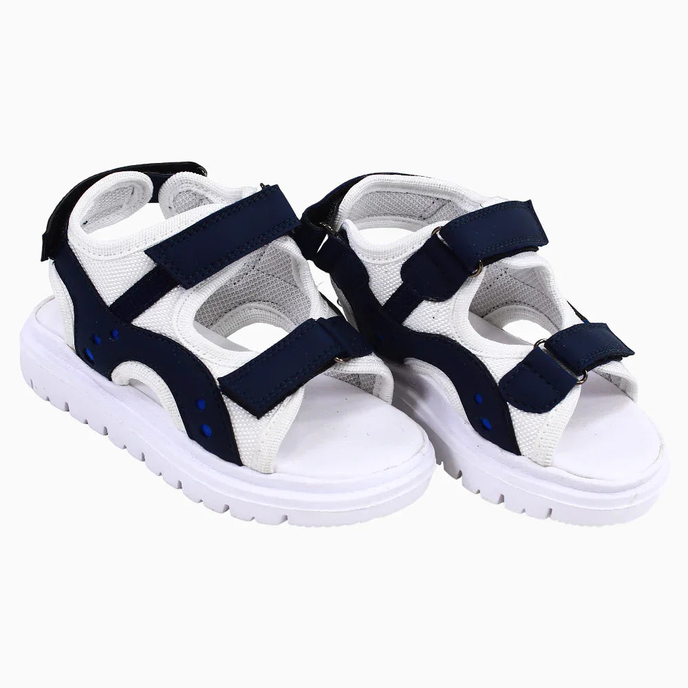Boys Leather Sandals – White & Navy