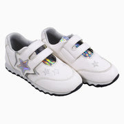 Girls Leather Sneakers – White & Silver Star