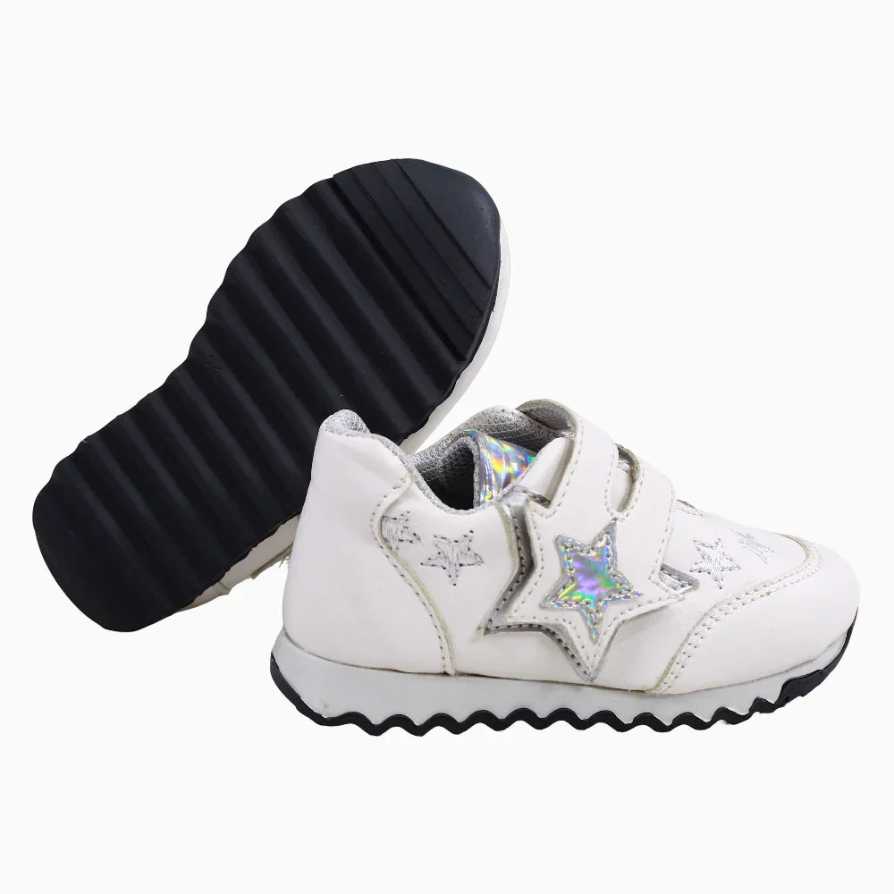 Baby Girls Leather Sneakers – White & Silver Star