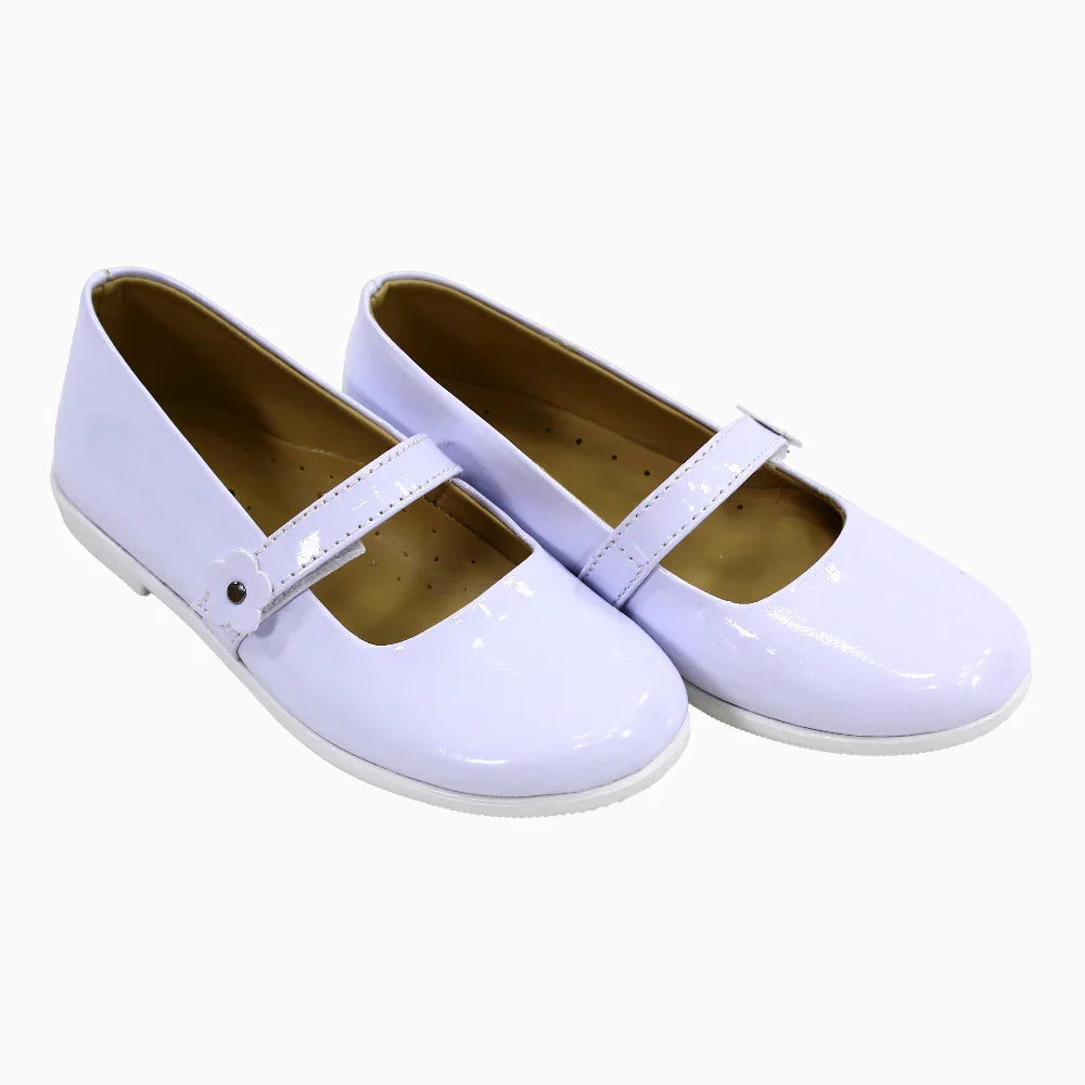 Girls Leather Ballerina – Glossy White