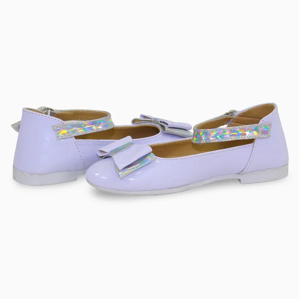 Girls Leather Ballerina – Shiny White with Bow