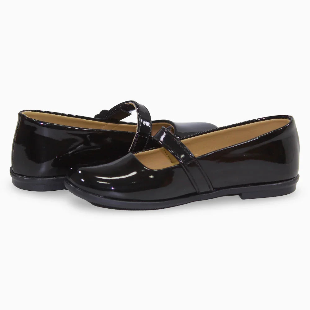 Girls Leather Ballerina – Glossy Black