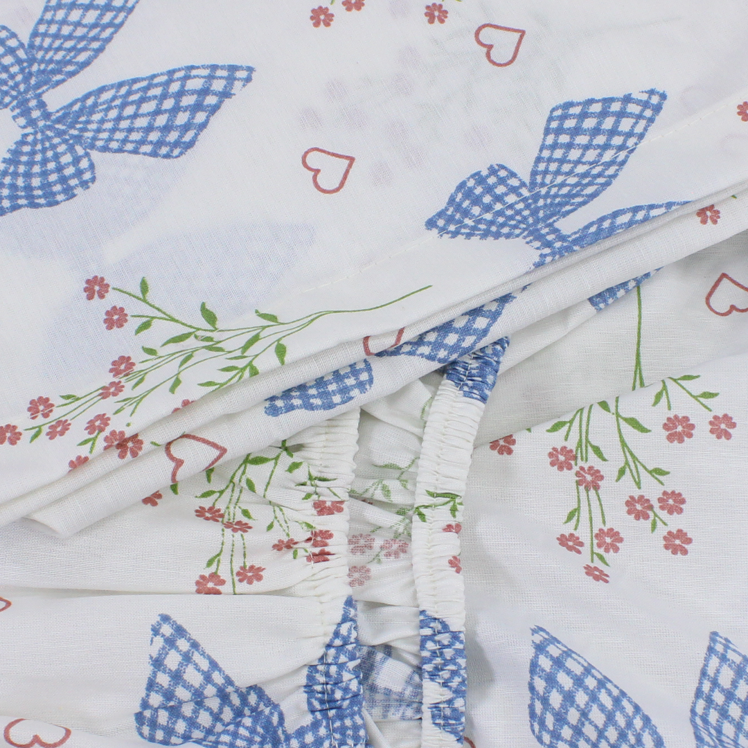Cotton Bed Sheets – Off-White with Bows Print
