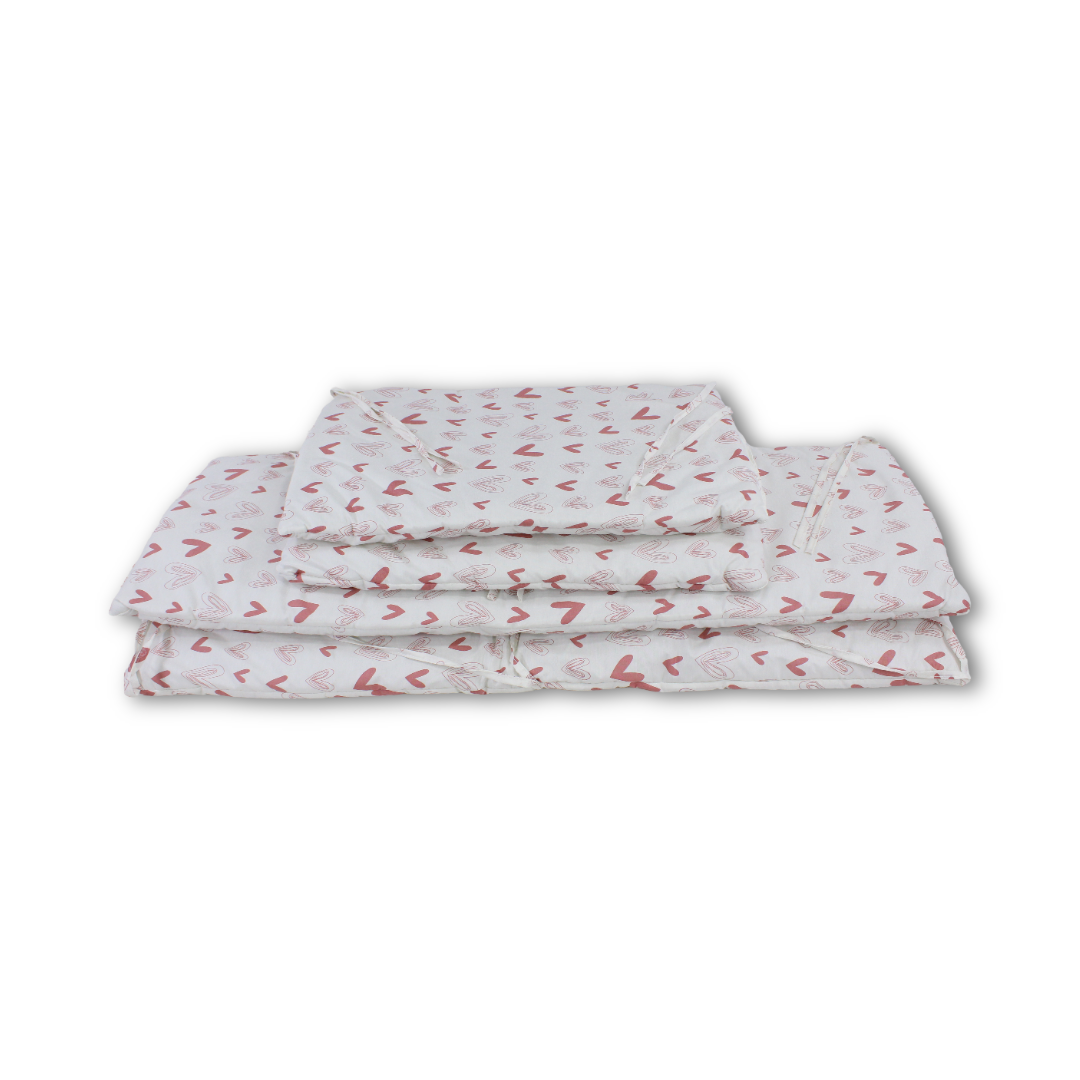 Cotton Crib Bumper – Off-White with Hearts Print