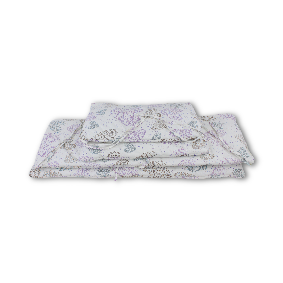 Cotton Crib Bumper – Off-White with Hearts Print