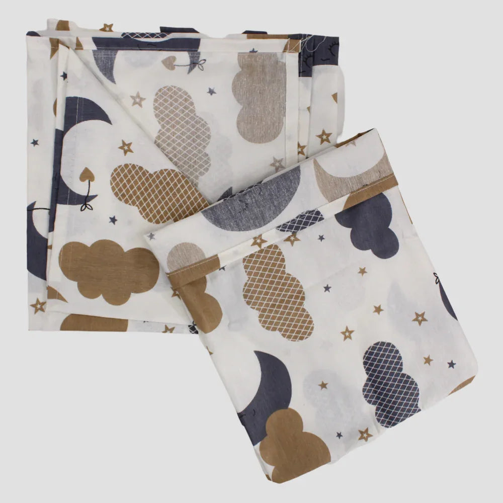 Unisex Baby Bed Sheets – Off White with Moon and Cloud Design