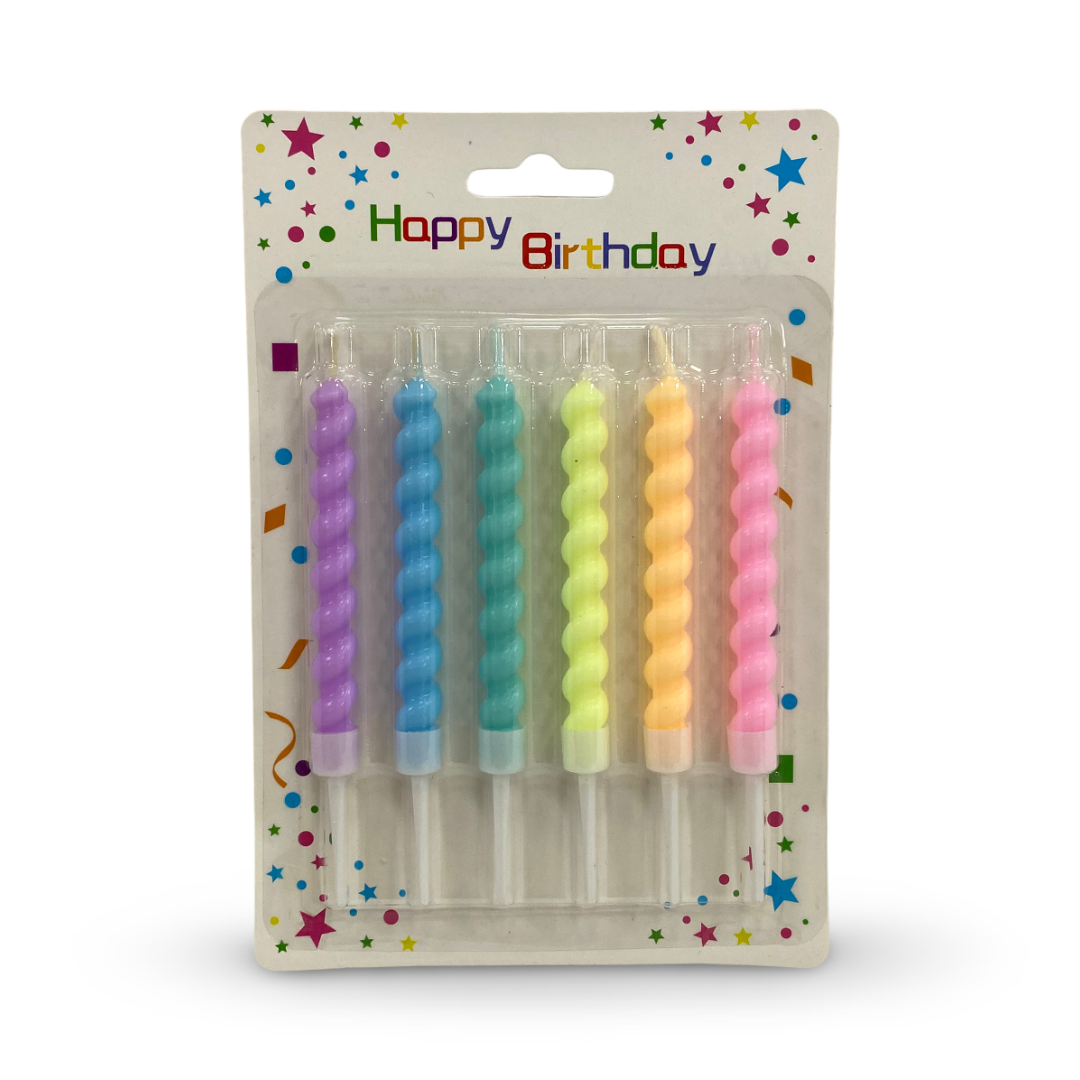 Pastel Spiral Birthday Cake Candles with Plastic Holders 6*1