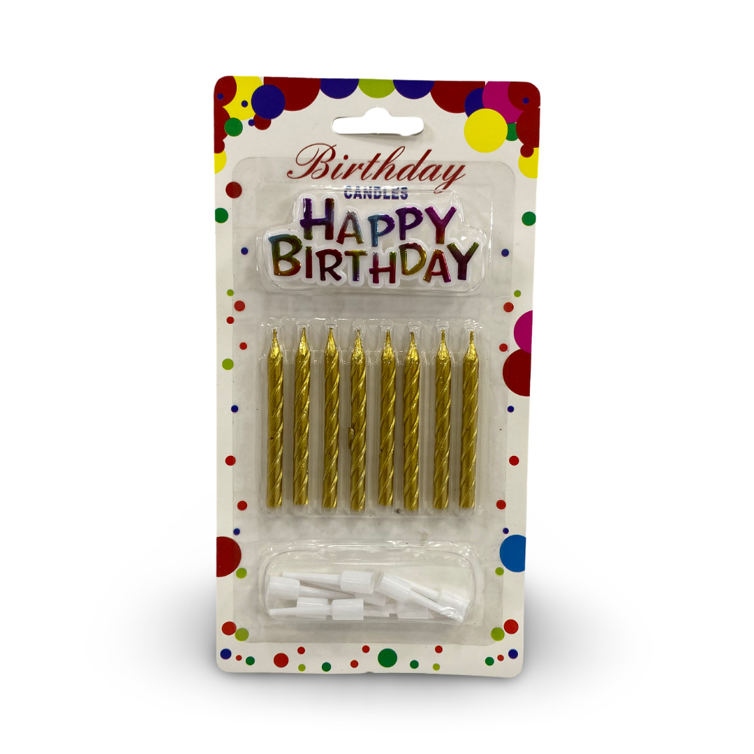 Happy Birthday Candle Set 8*1 – Gold