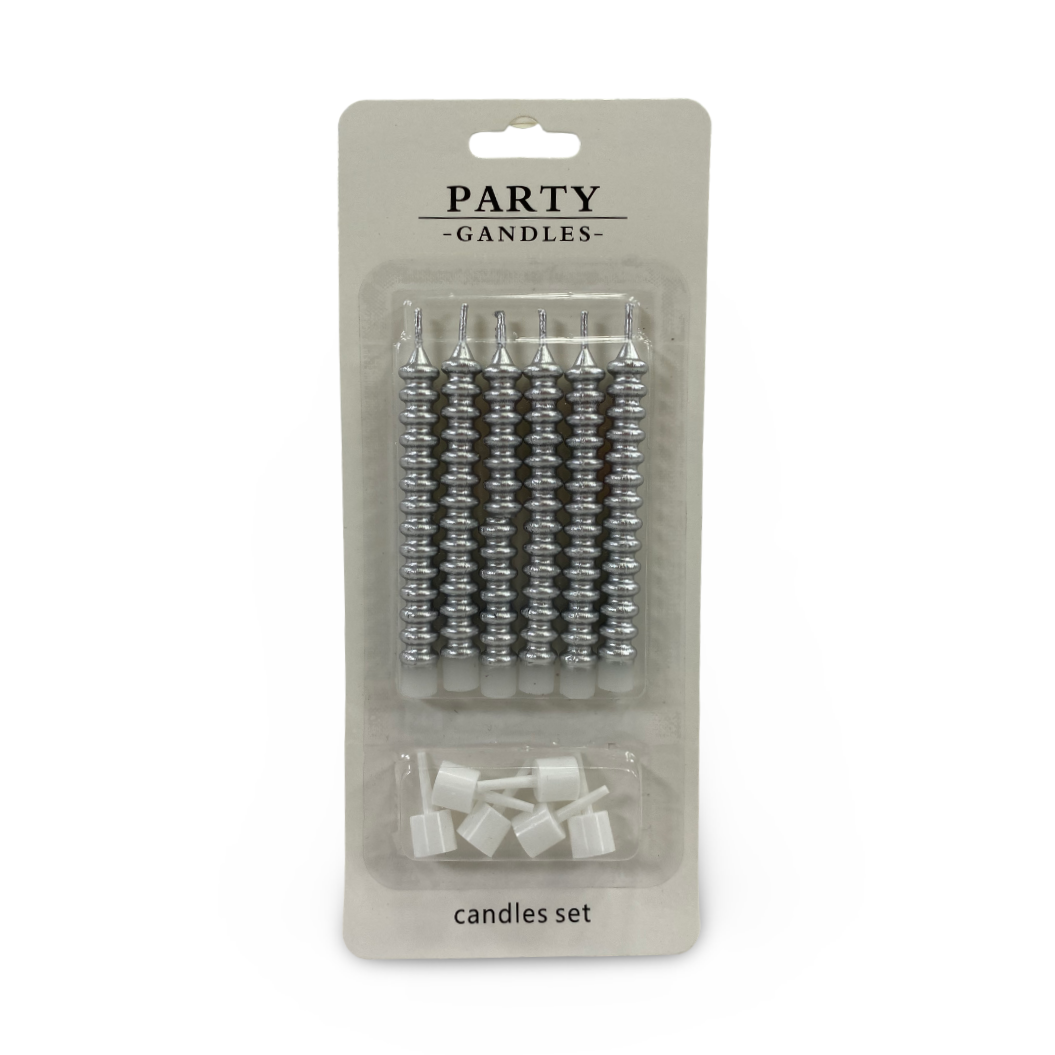 Metallic Spiral Birthday Candles 1*6 – Silver