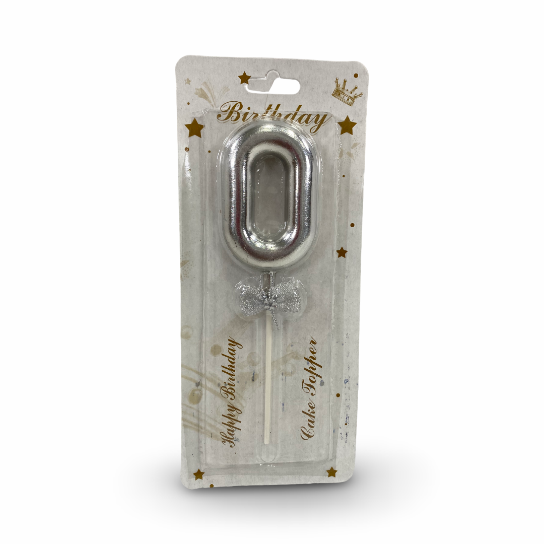 Metallic Silver Number "0" Birthday Cake Candle