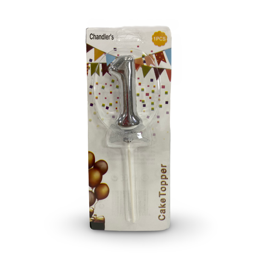 Metallic Silver Number "1" Birthday Cake Candle