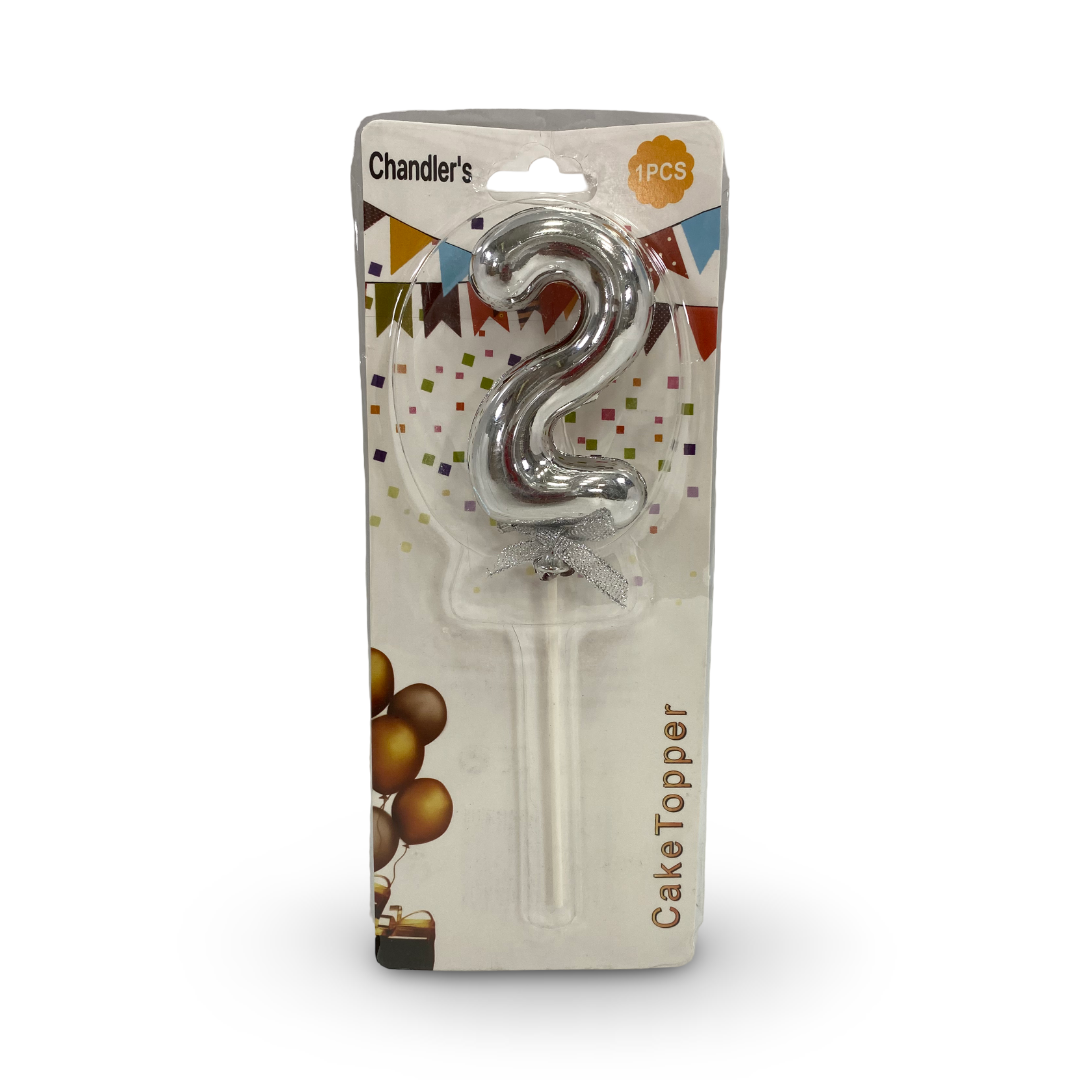 Metallic Silver Number "2" Birthday Cake Candle