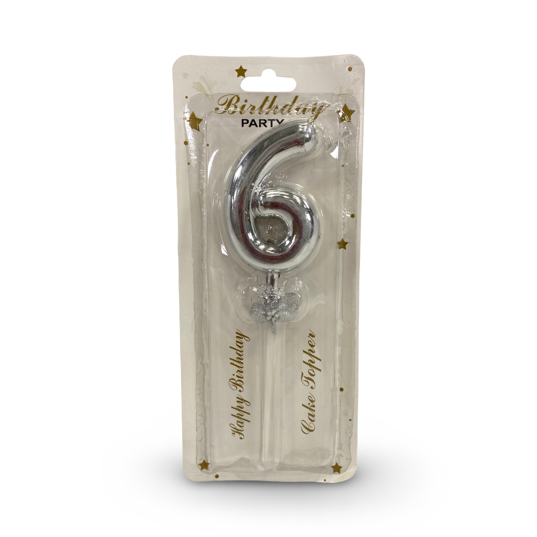 Metallic Silver Number "6" Birthday Cake Candle