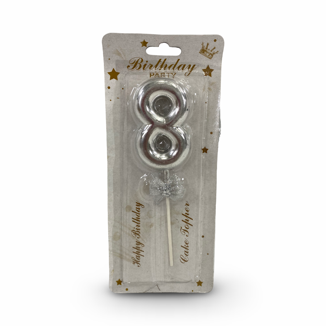 Metallic Silver Number "8" Birthday Cake Candle