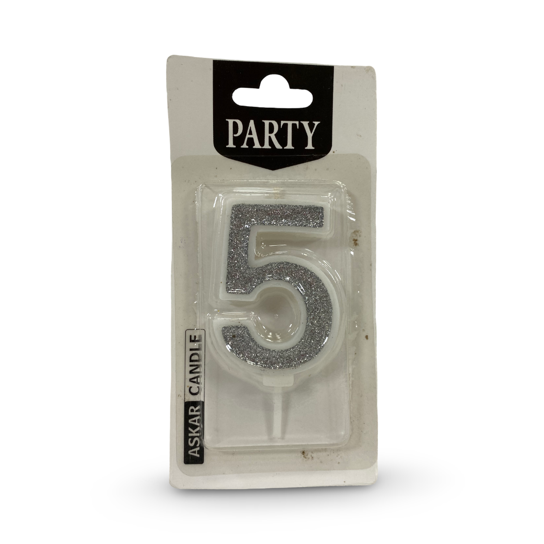 Silver Glitter Number "5" Birthday Candle