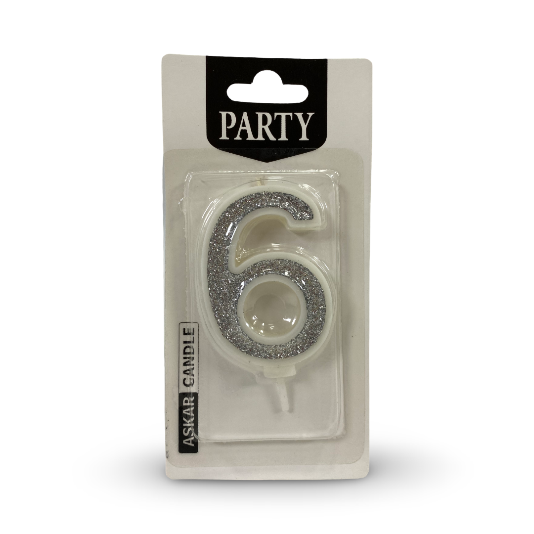 Silver Glitter Number "6" Birthday Candle