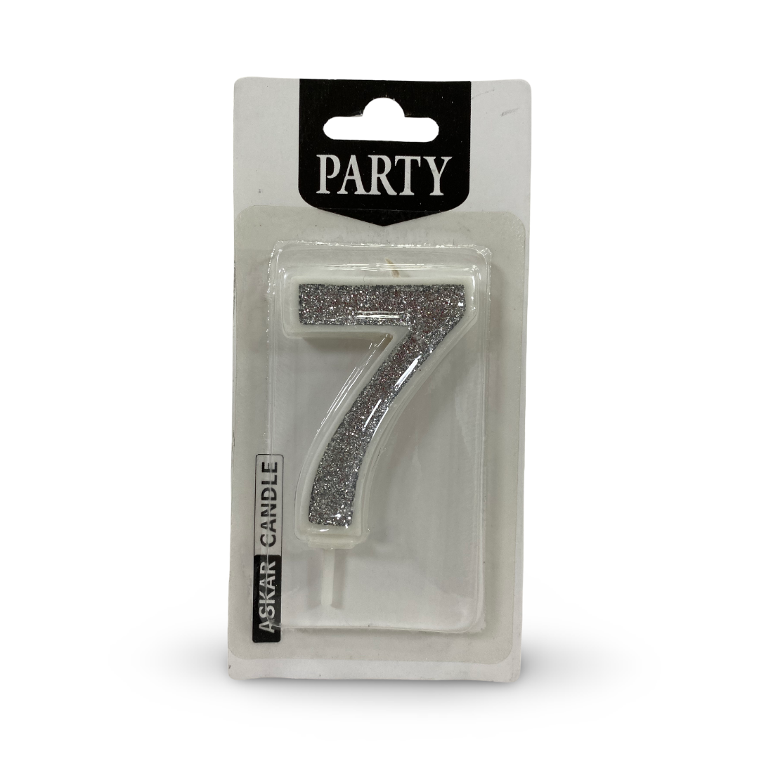 Silver Glitter Number "7" Birthday Candle