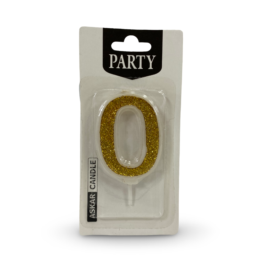 Gold Glitter Number "0" Birthday Candle
