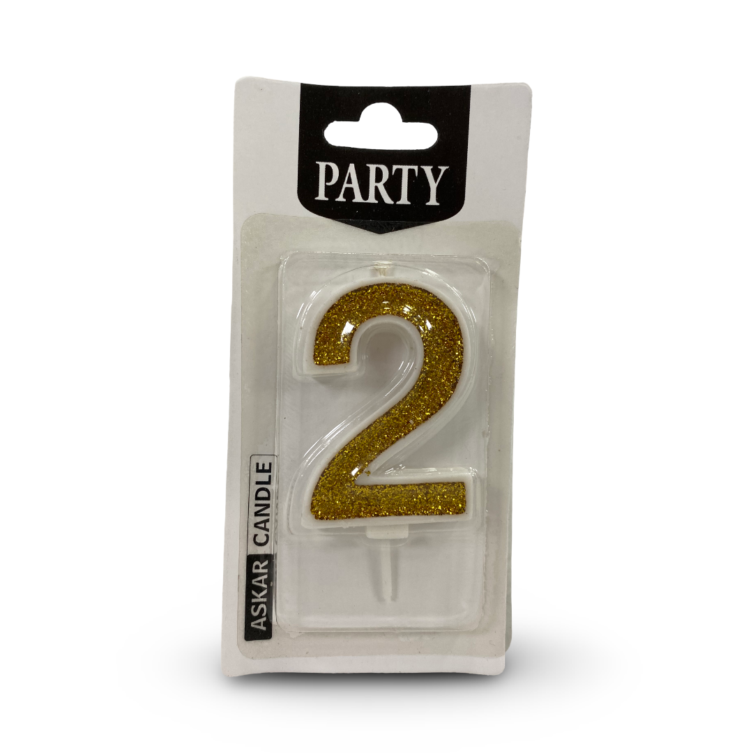 Gold Glitter Number "2" Birthday Candle