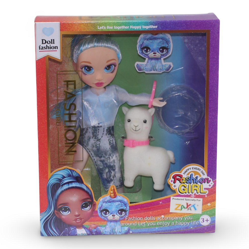 Rainbow Fashion Girl Doll – Blue with a Sheep - Toys - OKO