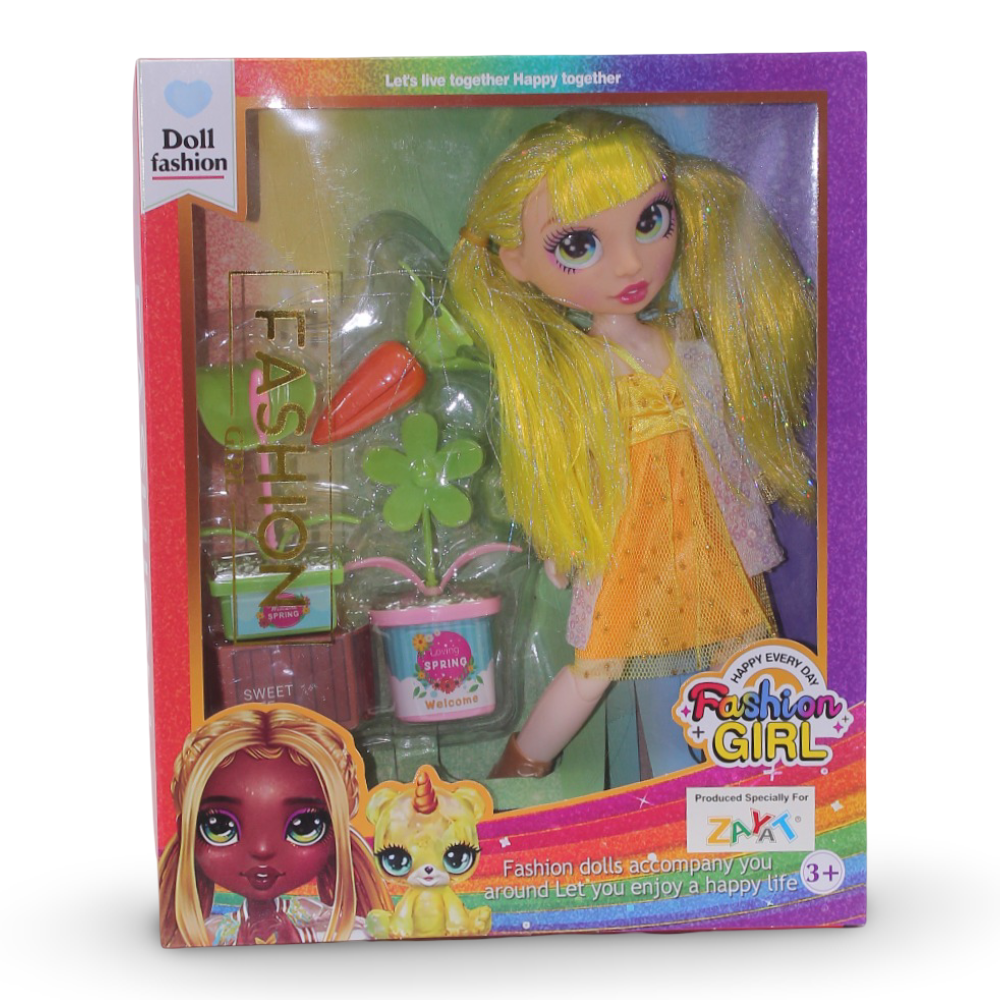 Rainbow Fashion Girl Doll – Yellow with Plants - Toys - OKO