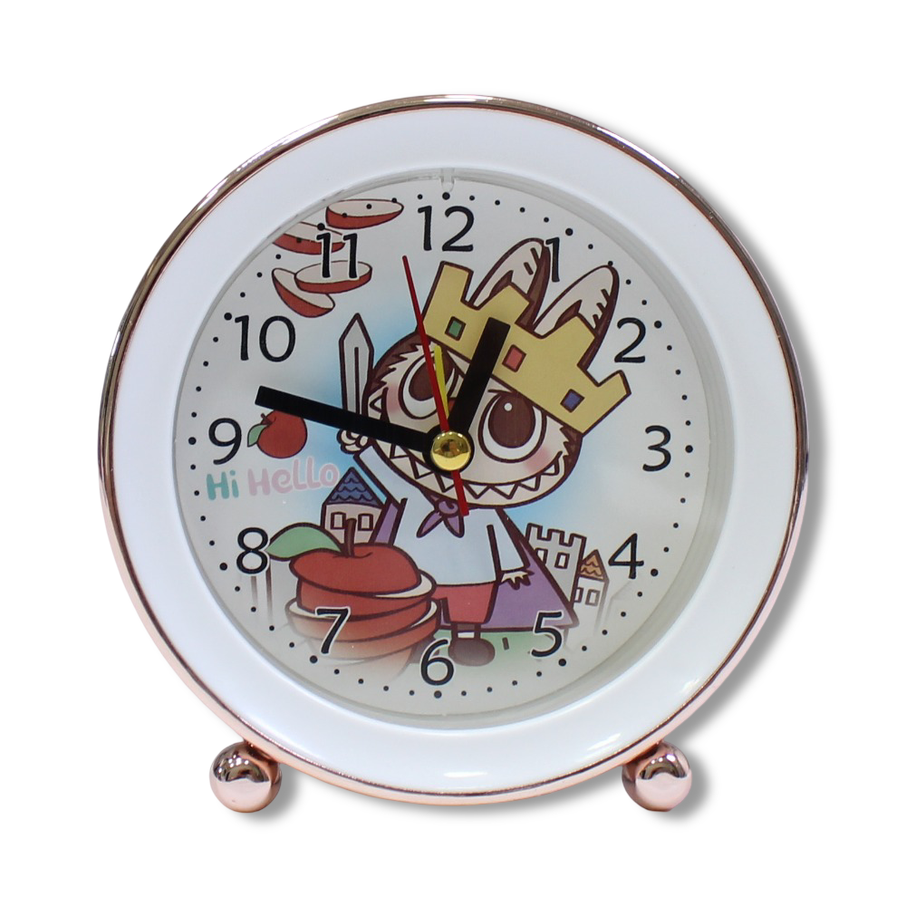 Labubu Metal Round Alarm Clock – White