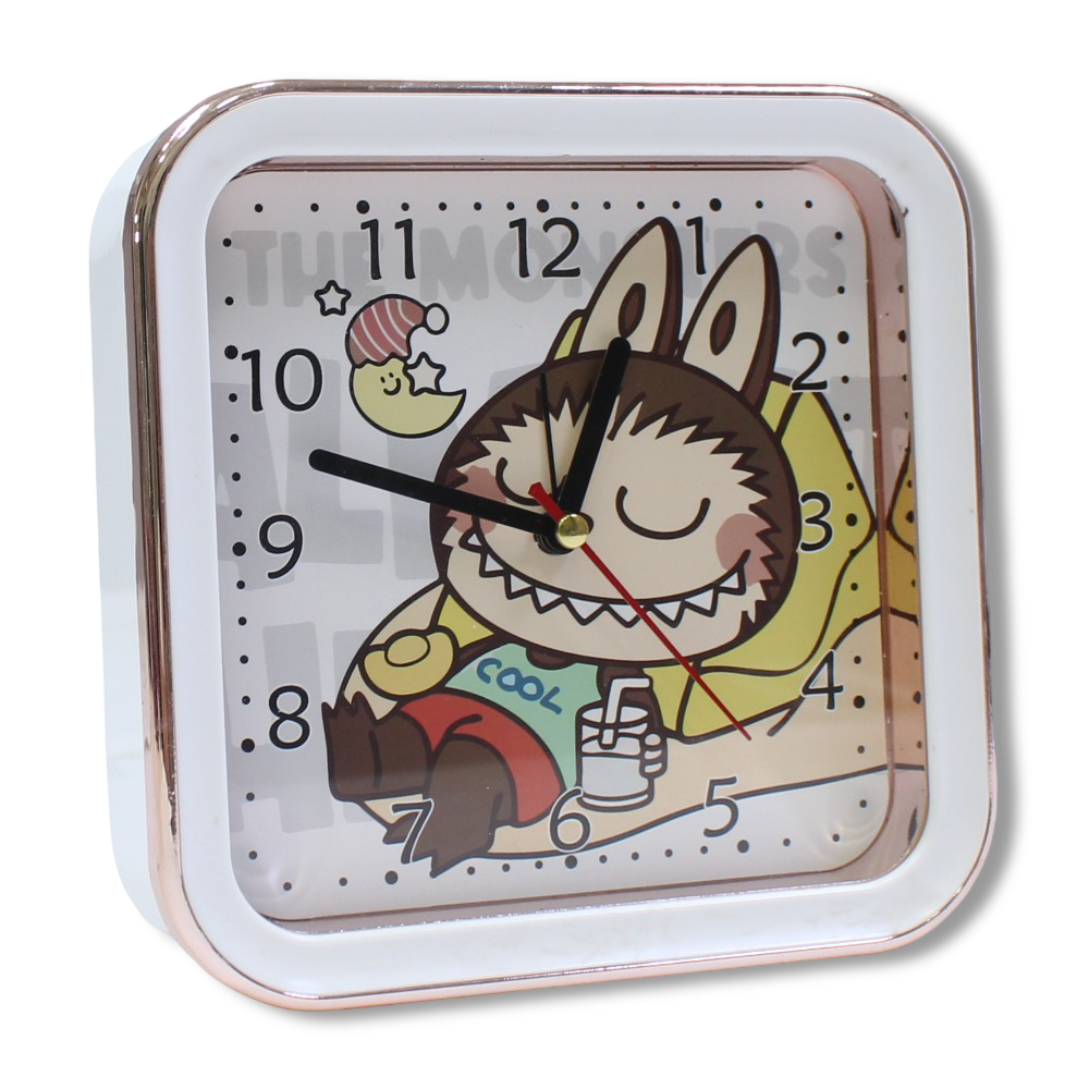 Labubu Metal Square Alarm Clock – White