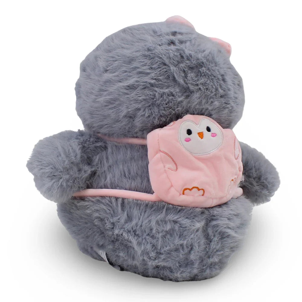 Light Grey & White Penguin Plush Toy with a Backpack