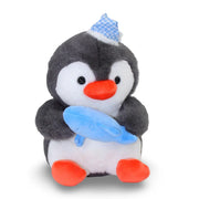 Grey & White Penguin Plush Toy with a Fish