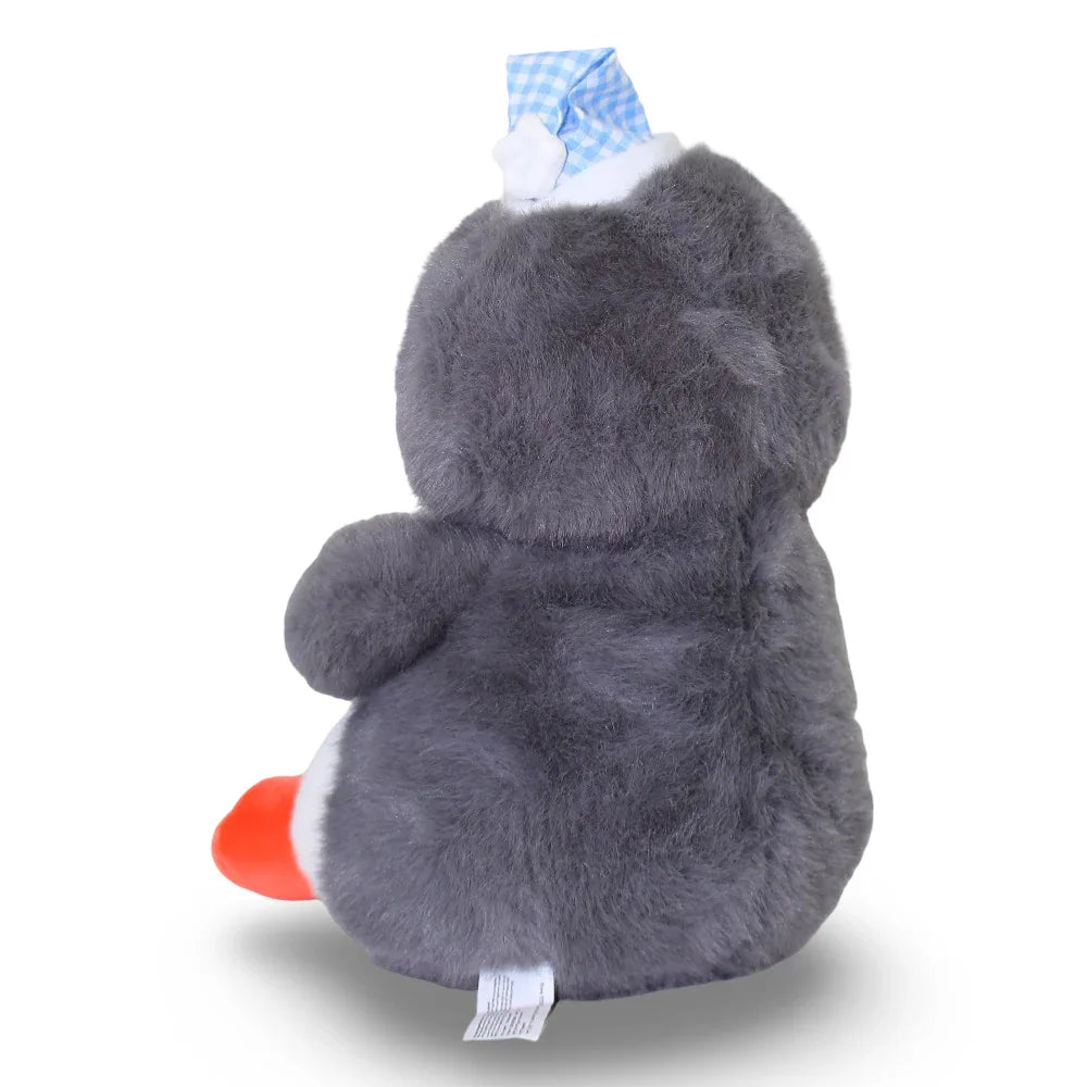 Grey & White Penguin Plush Toy with a Fish