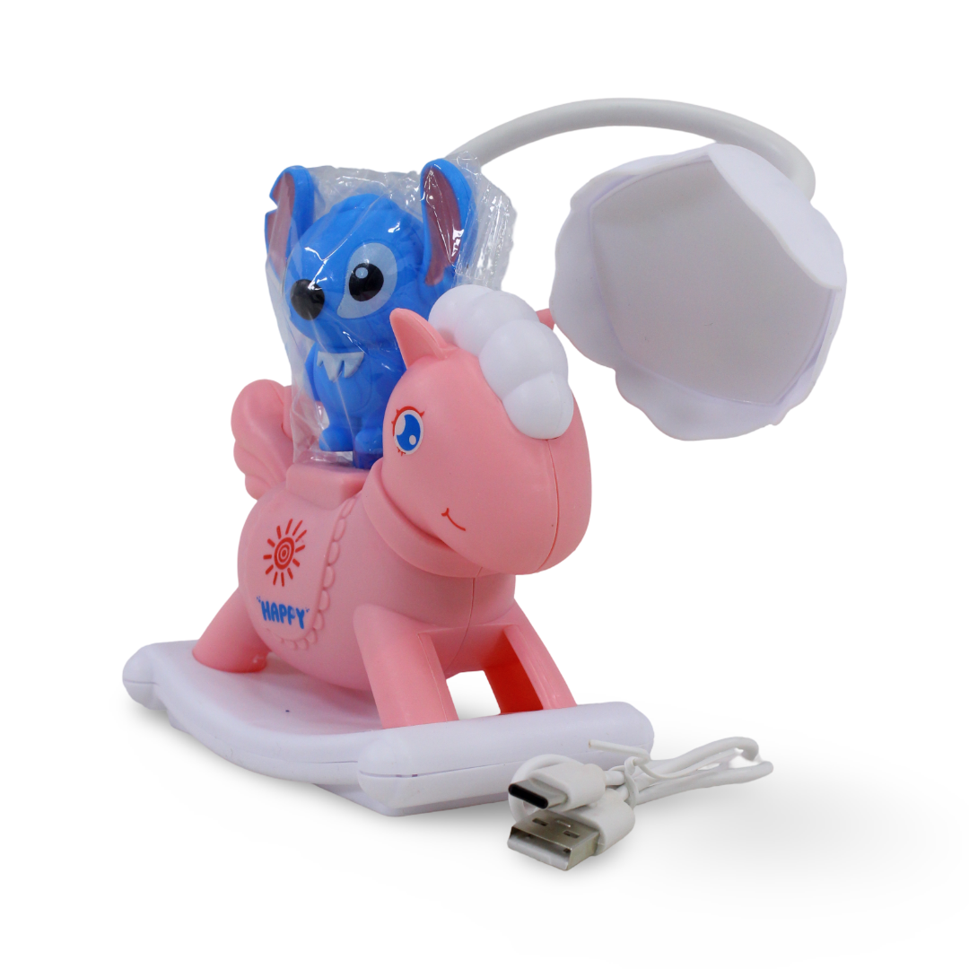 Stitch & Unicorn Rocking Horse USB LED Table Lamp – Pink
