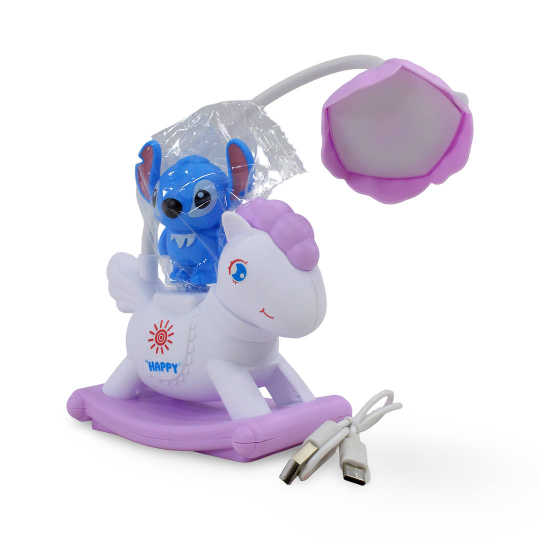 Stitch & Unicorn Rocking Horse USB LED Table Lamp – White
