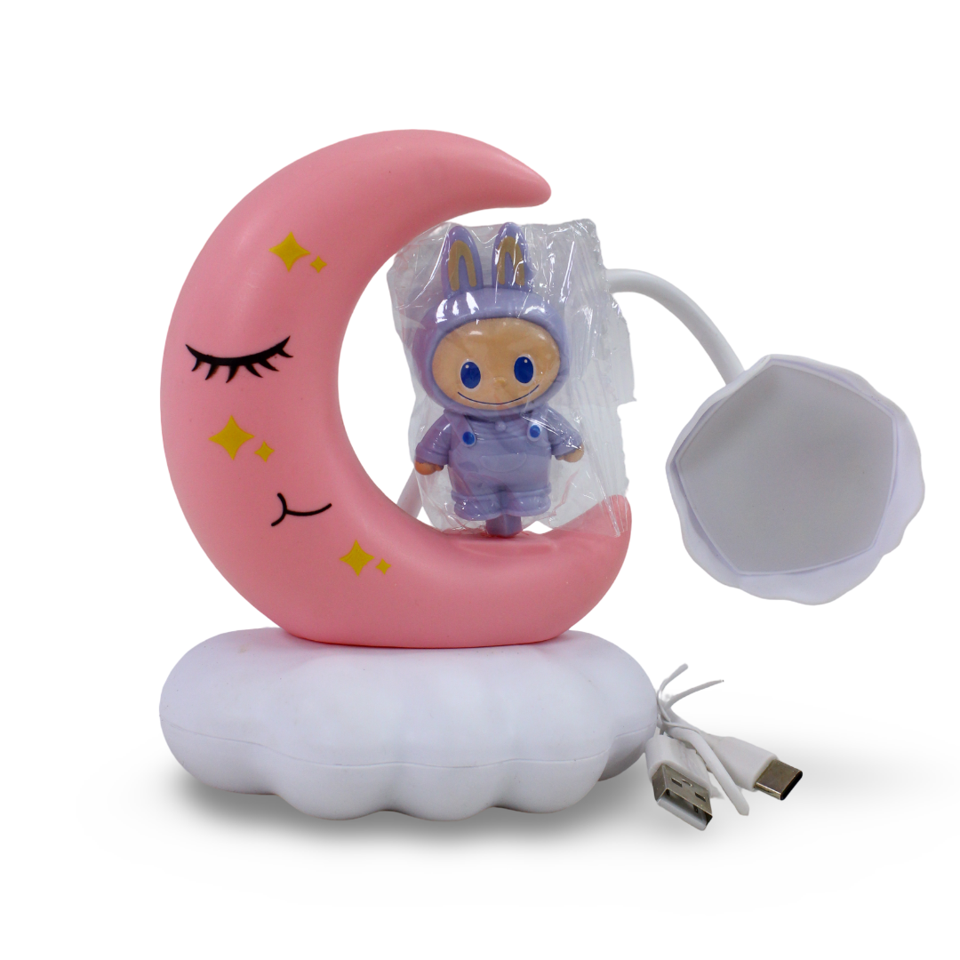 Labubu Moon and Cloud LED Desk Lamp – Pink