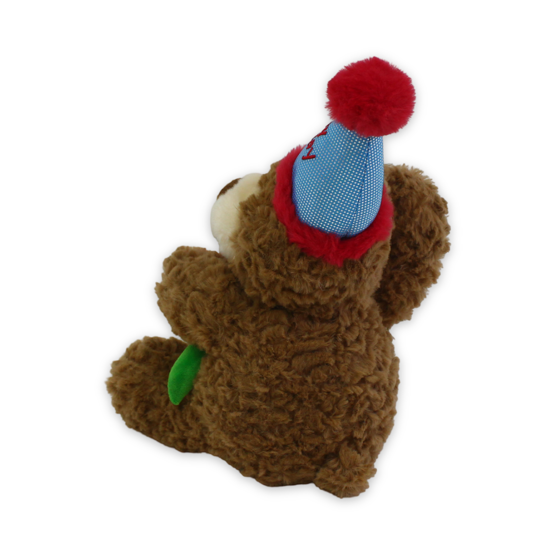 Teddy Bear Plush Toy – Cafe with Flower and "Happy Birthday" Party Hat