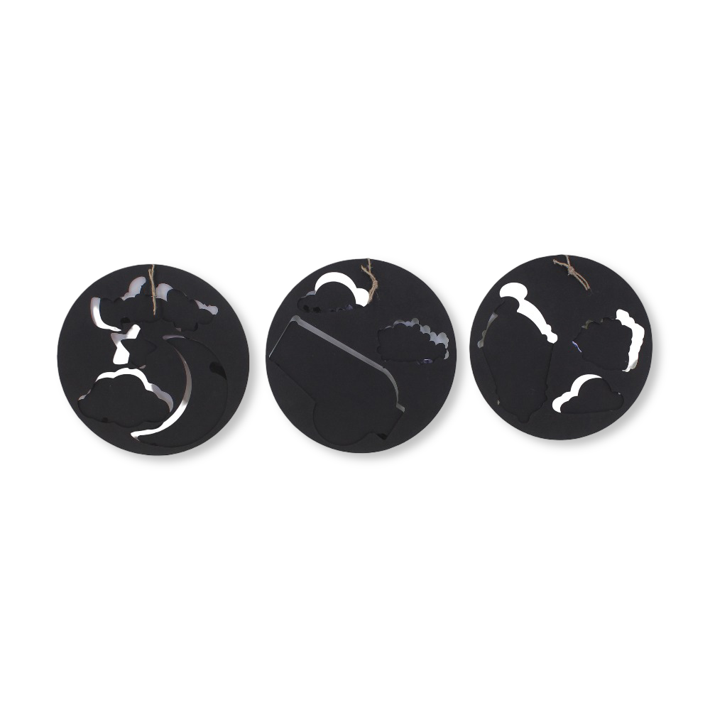 Round Wooden Ramadan Wall Hanging Set – Multicolor (3 Pieces)