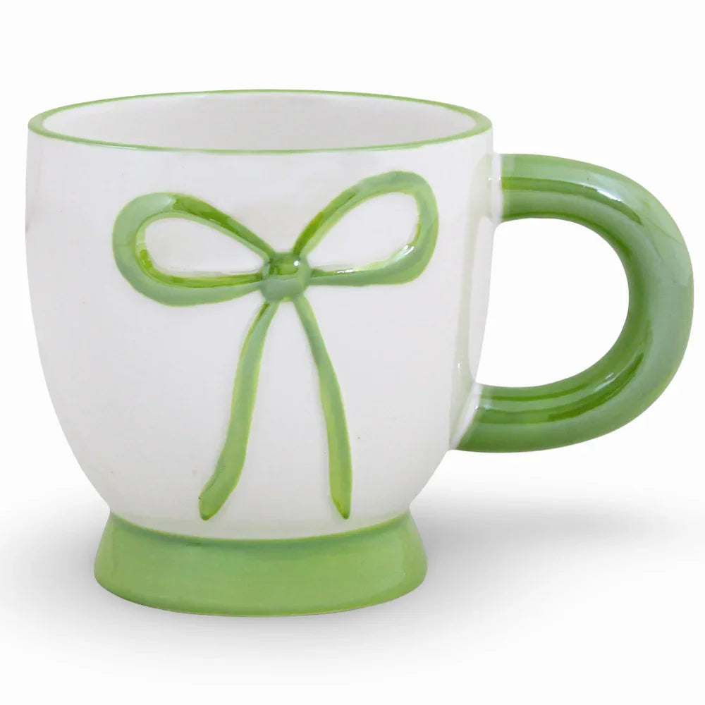 Porcelain Mug – White with a Green Bow