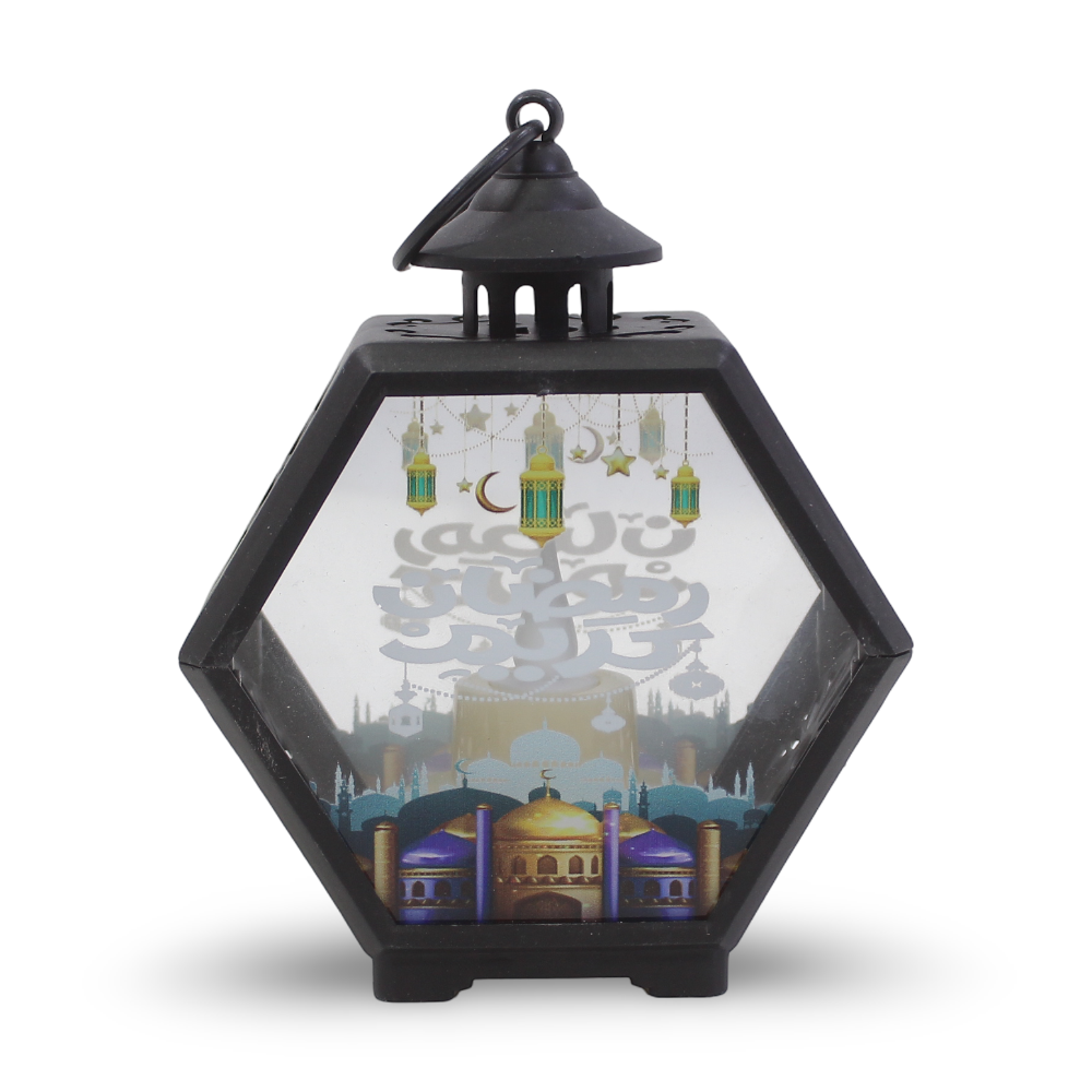 Ramadan Hexagonal Acrylic Lantern – Black with LED Candle - Party - OKO