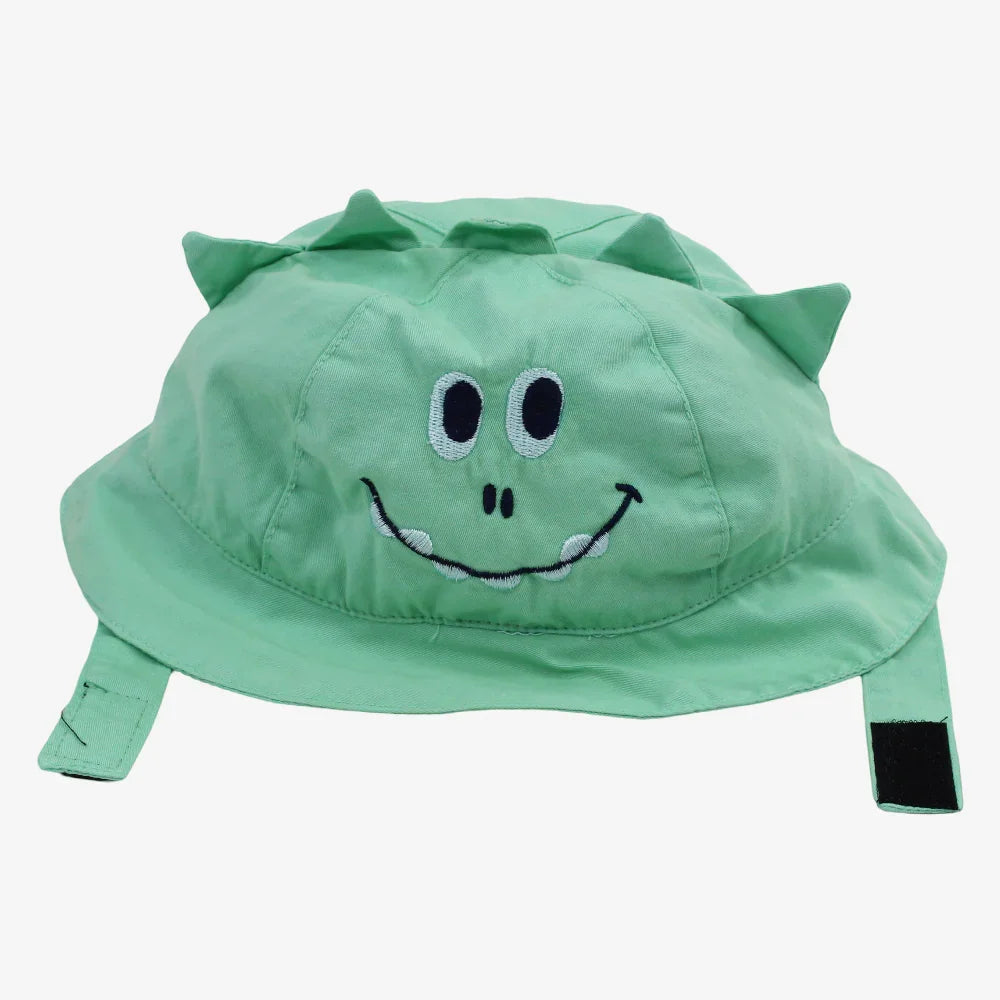 Baby Boys Cotton Hat – Green with Smiling Monster Design