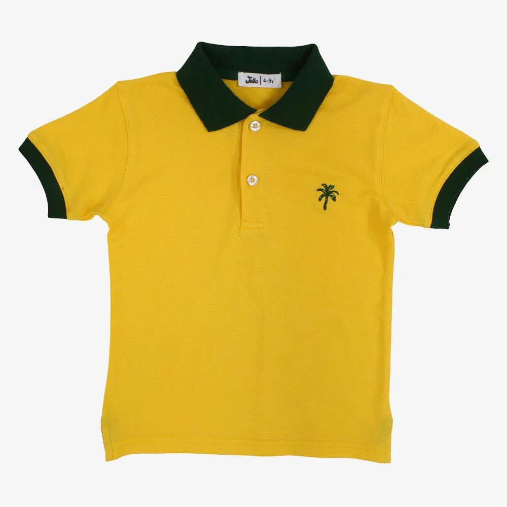 Boys Cotton Polo Shirt – Yellow with Palm Design